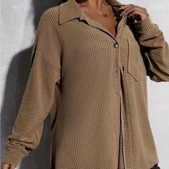 Brown Button Front Blouse Like New - Picture 2 of 5